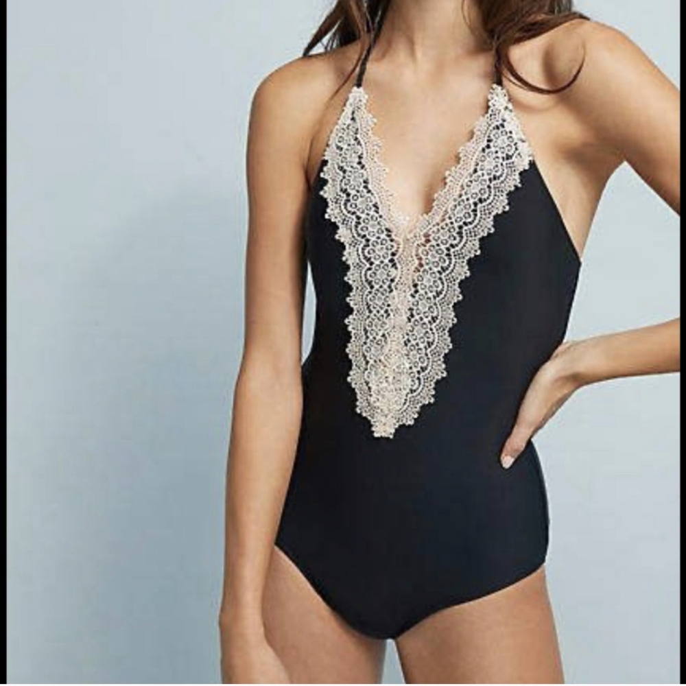 Anthropologie lace front one piece bathing suit